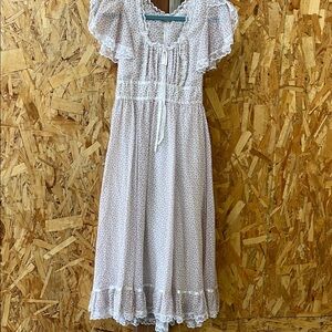 Gunne Sax Pink Floral Sundress with Lace Trim